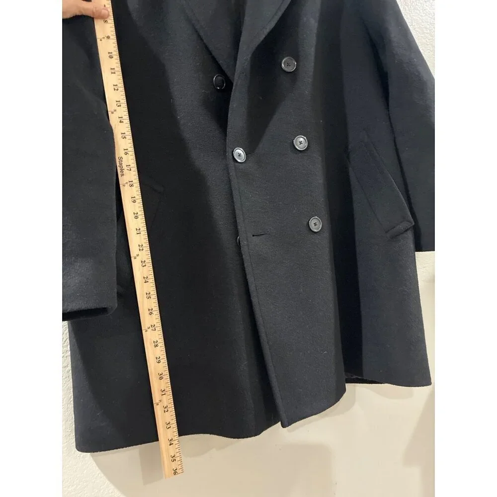 Polo Ralph Lauren Mens Black Wool Double-Breasted Coat size 46 L front pocket XL